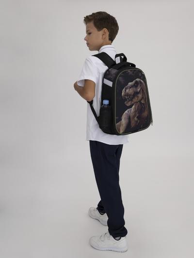 Школьный Ранец школьный с наполнением (4 предмета: 1) рюкзак, 2) папка , 3) мешок для обуви, 4) пенал ) (рюкзак с рис. динозавр -  тираннозавр Рекс)